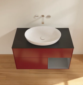 Тумба под раковину Villeroy & Boch Finion 100х50,1 см с подсветкой МДФ пион матовый лак/стекло черное матовое FA22GKHB