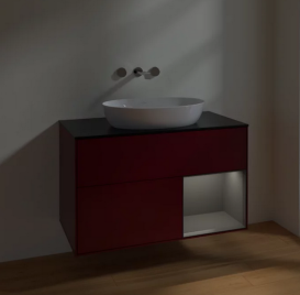 Тумба под раковину Villeroy & Boch Finion 100х50,1 см с подсветкой МДФ пион матовый лак/стекло черное матовое FA22GKHB