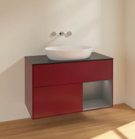 Тумба под раковину Villeroy & Boch Finion 100х50,1 см с подсветкой МДФ пион матовый лак/стекло черное матовое FA22GKHB