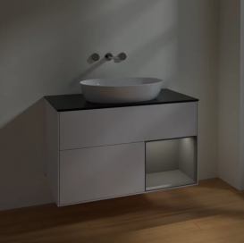 Тумба под раковину Villeroy & Boch Finion 100х50,1 см с подсветкой МДФ белый матовый лак/стекло черное матовое FA22GKMT