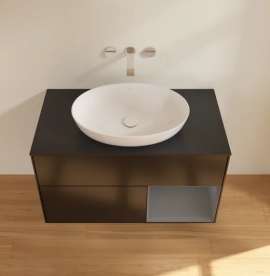 Тумба под раковину Villeroy & Boch Finion 100х50,1 см с подсветкой МДФ черный матовый лак/стекло черное матовое FA22GKPD