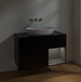 Тумба под раковину Villeroy & Boch Finion 100х50,1 см с подсветкой МДФ черный матовый лак/стекло черное матовое FA22GKPD