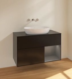 Тумба под раковину Villeroy & Boch Finion 100х50,1 см с подсветкой МДФ черный матовый лак/стекло черное матовое FA22GKPD