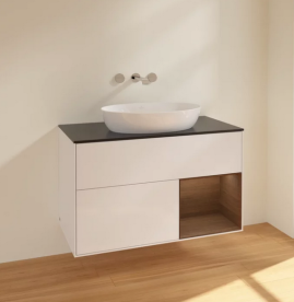 Тумба под раковину Villeroy & Boch Finion 100х50,1 см с подсветкой МДФ глянцевый белый лак/стекло черное матовое FA22GNGF