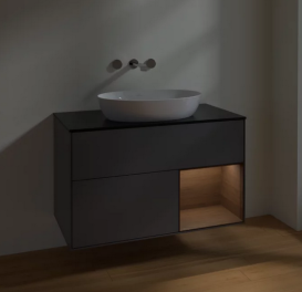 Тумба під раковину Villeroy & Boch Finion 100х50,1 см із підсвічуванням МДФ антрацит матовий лак/скло чорне матове FA22GNGK