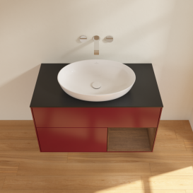 Тумба под раковину Villeroy & Boch Finion 100х50,1 см с подсветкой МДФ пион матовый лак/стекло черное матовое FA22GNHB