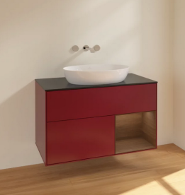 Тумба под раковину Villeroy & Boch Finion 100х50,1 см с подсветкой МДФ пион матовый лак/стекло черное матовое FA22GNHB