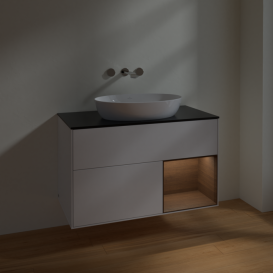 Тумба під раковину Villeroy & Boch Finion 100х50,1 см із підсвічуванням МДФ білий матовий лак/скло чорне матове FA22GNMT