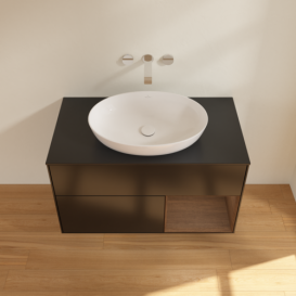 Тумба под раковину Villeroy & Boch Finion 100х50,1 см с подсветкой МДФ черный матовый лак/стекло черное матовое FA22GNPD