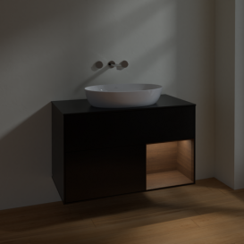 Тумба под раковину Villeroy & Boch Finion 100х50,1 см с подсветкой МДФ черный матовый лак/стекло черное матовое FA22GNPD