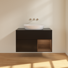 Тумба под раковину Villeroy & Boch Finion 100х50,1 см с подсветкой МДФ черный матовый лак/стекло черное матовое FA22GNPD