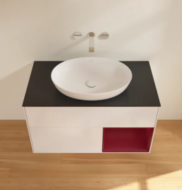 Тумба под раковину Villeroy & Boch Finion 100х50,1 см с подсветкой МДФ глянцевый белый лак/стекло черное матовое FA22HBGF