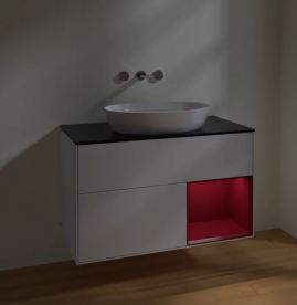 Тумба под раковину Villeroy & Boch Finion 100х50,1 см с подсветкой МДФ глянцевый белый лак/стекло черное матовое FA22HBGF