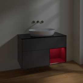 Тумба под раковину Villeroy & Boch Finion 100х50,1 см с подсветкой МДФ антрацит матовый лак/стекло черное матовое FA22HBGK