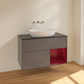 Тумба под раковину Villeroy & Boch Finion 100х50,1 см с подсветкой МДФ антрацит матовый лак/стекло черное матовое FA22HBGK