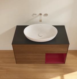 Тумба под раковину Villeroy & Boch Finion 100х50,1 см с подсветкой МДФ шпон грецкого ореха/стекло черное матовое FA22HBGN