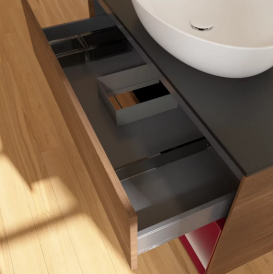 Тумба под раковину Villeroy & Boch Finion 100х50,1 см с подсветкой МДФ шпон грецкого ореха/стекло черное матовое FA22HBGN