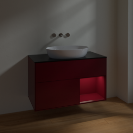 Тумба под раковину Villeroy & Boch Finion 100х50,1 см с подсветкой МДФ пион матовый лак/стекло черное матовое FA22HBHB