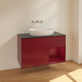 Тумба под раковину Villeroy & Boch Finion 100х50,1 см с подсветкой МДФ пион матовый лак/стекло черное матовое FA22HBHB