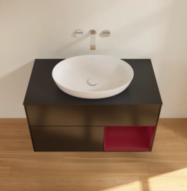 Тумба под раковину Villeroy & Boch Finion 100х50,1 см с подсветкой МДФ черный матовый лак/стекло черное матовое FA22HBPD