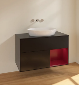 Тумба под раковину Villeroy & Boch Finion 100х50,1 см с подсветкой МДФ черный матовый лак/стекло черное матовое FA22HBPD