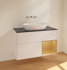 Тумба под раковину Villeroy & Boch Finion 100х50,1 см с подсветкой МДФ глянцевый белый лак/стекло черное матовое FA22HFGF