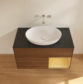 Тумба под раковину Villeroy & Boch Finion 100х50,1 см с подсветкой МДФ шпон грецкого ореха/стекло черное матовое FA22HFGN