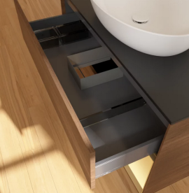 Тумба под раковину Villeroy & Boch Finion 100х50,1 см с подсветкой МДФ шпон грецкого ореха/стекло черное матовое FA22HFGN