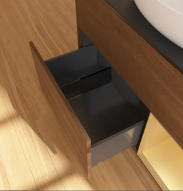 Тумба под раковину Villeroy & Boch Finion 100х50,1 см с подсветкой МДФ шпон грецкого ореха/стекло черное матовое FA22HFGN