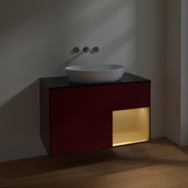 Тумба под раковину Villeroy & Boch Finion 100х50,1 см с подсветкой МДФ пион матовый лак/стекло черное матовое FA22HFHB