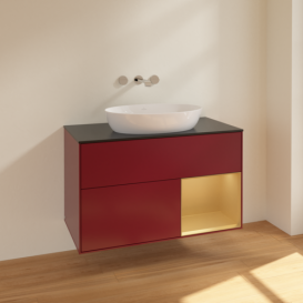 Тумба под раковину Villeroy & Boch Finion 100х50,1 см с подсветкой МДФ пион матовый лак/стекло черное матовое FA22HFHB