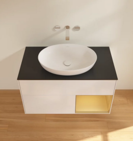 Тумба под раковину Villeroy & Boch Finion 100х50,1 см с подсветкой МДФ белый матовый лак/стекло черное матовое FA22HFMT