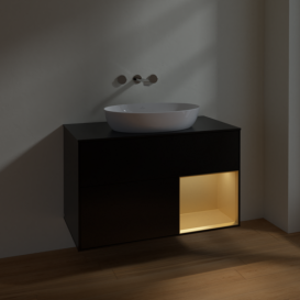 Тумба під раковину Villeroy & Boch Finion 100х50,1 см із підсвічуванням МДФ чорний матовий лак/скло чорне матове FA22HFPD