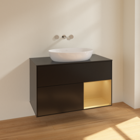 Тумба під раковину Villeroy & Boch Finion 100х50,1 см із підсвічуванням МДФ чорний матовий лак/скло чорне матове FA22HFPD