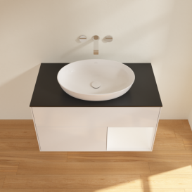 Тумба под раковину Villeroy & Boch Finion 100х50,1 см с подсветкой МДФ глянцевый белый лак/стекло черное матовое FA22MTGF