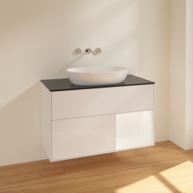Тумба под раковину Villeroy & Boch Finion 100х50,1 см с подсветкой МДФ глянцевый белый лак/стекло черное матовое FA22MTGF