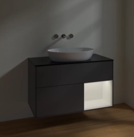 Тумба под раковину Villeroy & Boch Finion 100х50,1 см с подсветкой МДФ антрацит матовый лак/стекло черное матовое FA22MTGK