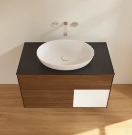 Тумба под раковину Villeroy & Boch Finion 100х50,1 см с подсветкой МДФ шпон грецкого ореха/стекло черное матовое FA22MTGN