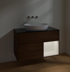 Тумба под раковину Villeroy & Boch Finion 100х50,1 см с подсветкой МДФ шпон грецкого ореха/стекло черное матовое FA22MTGN