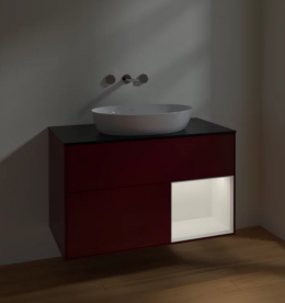 Тумба под раковину Villeroy & Boch Finion 100х50,1 см с подсветкой МДФ пион матовый лак/стекло черное матовое FA22MTHB