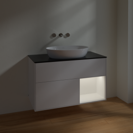 Тумба под раковину Villeroy & Boch Finion 100х50,1 см с подсветкой МДФ белый матовый лак/стекло черное матовое FA22MTMT