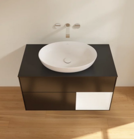 Тумба под раковину Villeroy & Boch Finion 100х50,1 см с подсветкой МДФ черный матовый лак/стекло черное матовое FA22MTPD