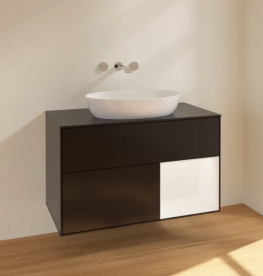 Тумба под раковину Villeroy & Boch Finion 100х50,1 см с подсветкой МДФ черный матовый лак/стекло черное матовое FA22MTPD