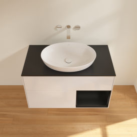 Тумба под раковину Villeroy & Boch Finion 100х50,1 см с подсветкой МДФ глянцевый белый лак/стекло черное матовое FA22PDGF