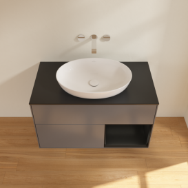 Тумба под раковину Villeroy & Boch Finion 100х50,1 см с подсветкой МДФ антрацит матовый лак/стекло черное матовое FA22PDGK