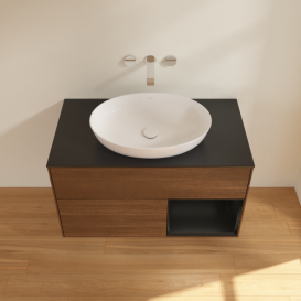 Тумба под раковину Villeroy & Boch Finion 100х50,1 см с подсветкой МДФ шпон грецкого ореха/стекло черное матовое FA22PDGN