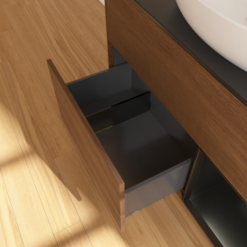 Тумба под раковину Villeroy & Boch Finion 100х50,1 см с подсветкой МДФ шпон грецкого ореха/стекло черное матовое FA22PDGN