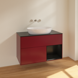 Тумба под раковину Villeroy & Boch Finion 100х50,1 см с подсветкой МДФ пион матовый лак/стекло черное матовое FA22PDHB