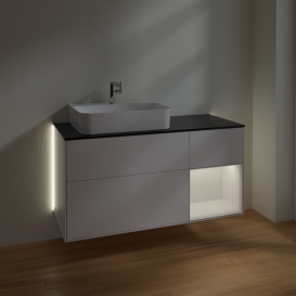 Тумба под раковину Villeroy & Boch Finion 120х50,1 см с подсветкой МДФ белый матовый лак/стекло черное матовое G152GFMT