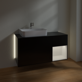 Тумба под раковину Villeroy & Boch Finion 120х50,1 см с подсветкой МДФ черный матовый лак/стекло черное матовое G152GFPD